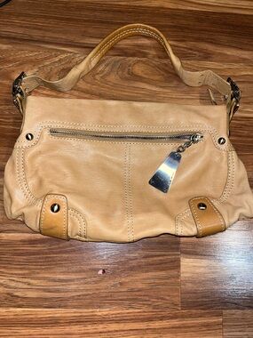 VIA SPIGA Vintage Tan Pebbled Leather Shoulder Bag | Y2K Moto